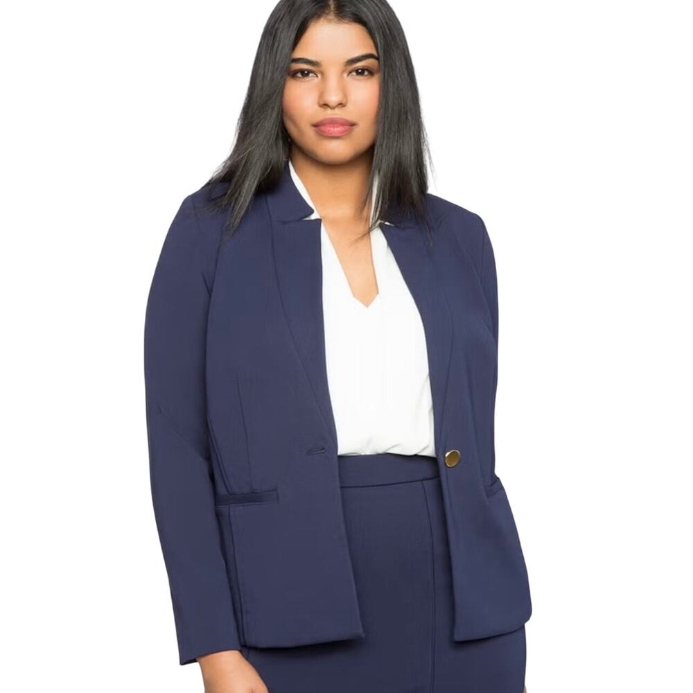 ELOQUII Women’s Ultimate Stretch Navy Blue Single Button Blazer 16